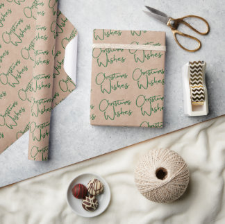Papel De Regalo Deseos de Navidad en Caligrafía Verde Kraft Rústic