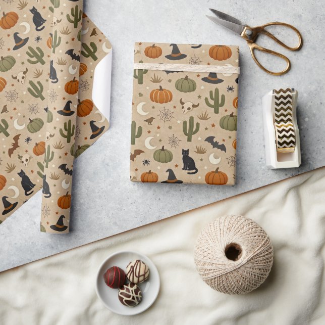 Papel De Regalo Desert Green Cactus Halloween  (Artesanía)