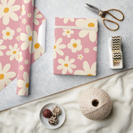 Papel De Regalo Desértico retro groovy daisy boho rosa
