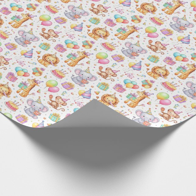 Papel De Regalo Desfile de Animales de Fiesta – Diseño de Cumpleañ (Esquina)