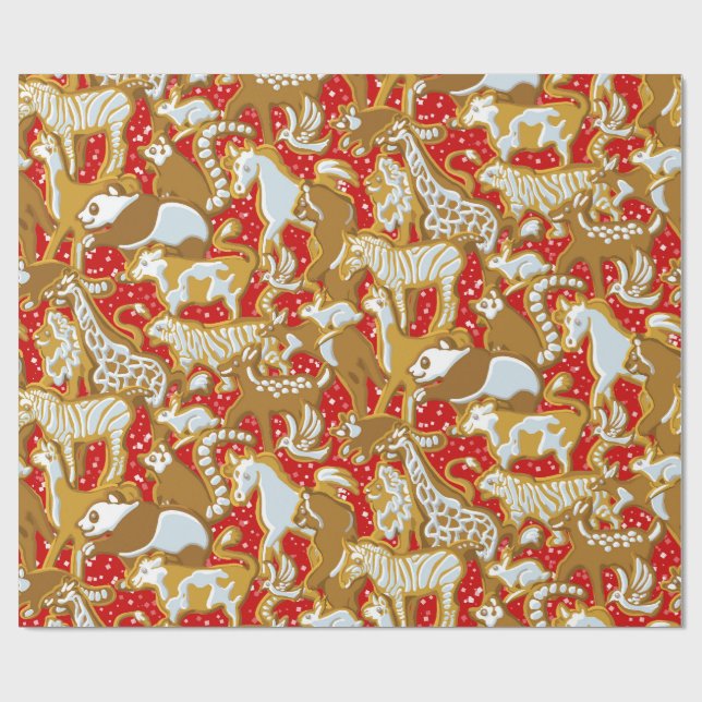 Papel De Regalo Desfile de Animales Gingerbread para navidades (Superficie plana)