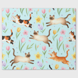 Papel De Regalo Desfile de Gatos en Primavera – Felinos Saltarines