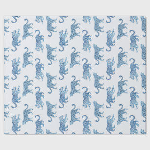 Papel De Regalo Desfile de leopardos en azul y blanco