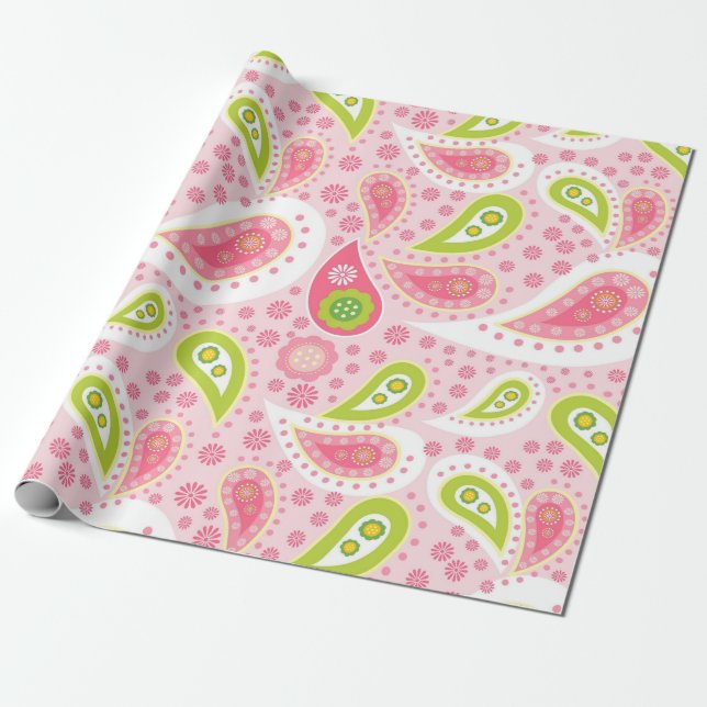 Papel De Regalo Desfile de Paisley rosada (Desenrollado)