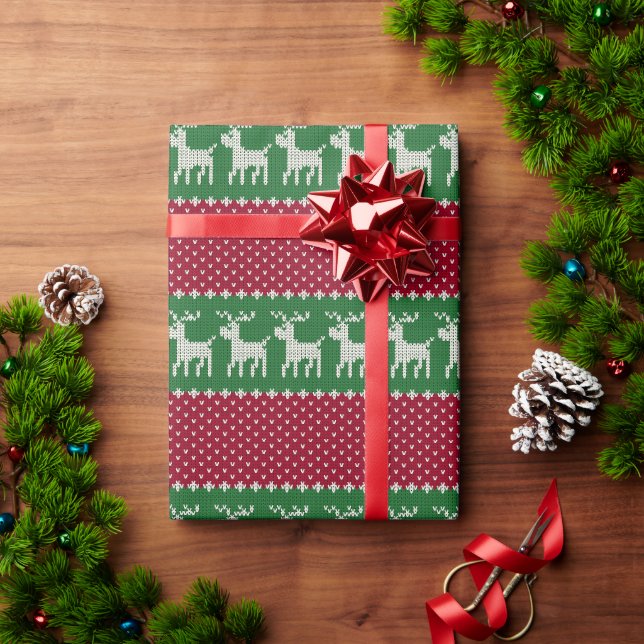 Papel De Regalo Desfile de renos de punto (Regalo de vacaciones)