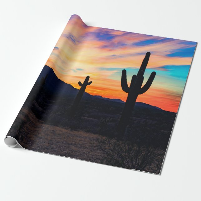 Papel De Regalo Desierto del cactus del atardecer (Desenrollado)