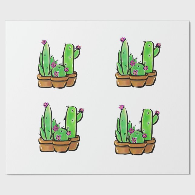 Papel De Regalo Desierto florido rosa Cactus cactus succulents (Superficie plana)