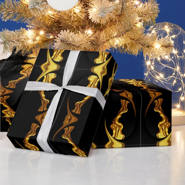 Papel De Regalo Designer Statement: Opulent Swirl Pattern Gold Foi (Vacaciones)