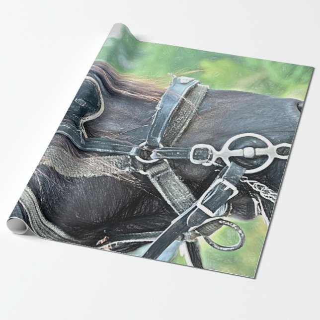 Papel De Regalo Desnudo verde del Rústico Occidental del Caballo (Desenrollado)