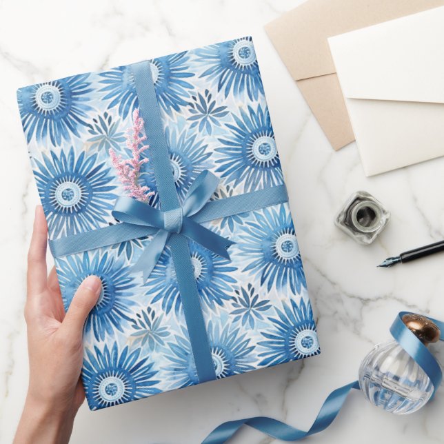 Papel De Regalo Despedida de Soltera Floral Blanco Azul (Regalar)