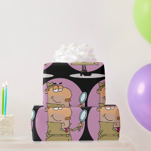 Papel De Regalo Detective de Dibujos Animados Divertido con Lupa