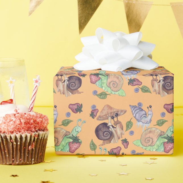 Papel De Regalo Detener y oler el patrón del caracol de fresas (Fiesta de cumpleaños )