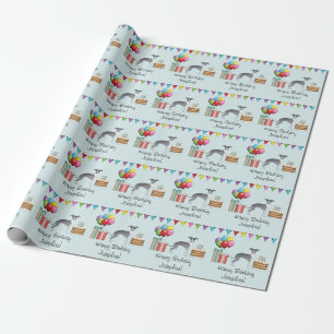 Papel De Regalo Día De Aniversario Colorido De Gris Azul Y Blanco 