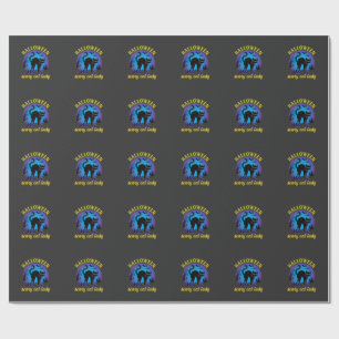 Papel De Regalo Día de Brujas Gato Negro Señora Gato Espantoso