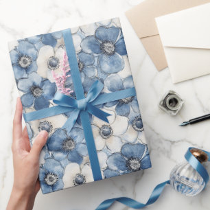 Papel De Regalo Día de cumpleaños de las flores de denim blanco az