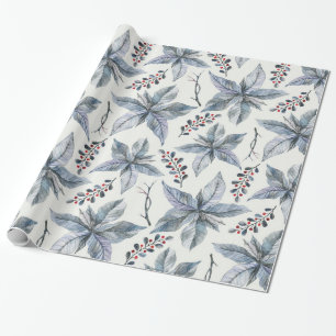 Papel De Regalo Día de fiesta del navidad - plata del Poinsettia