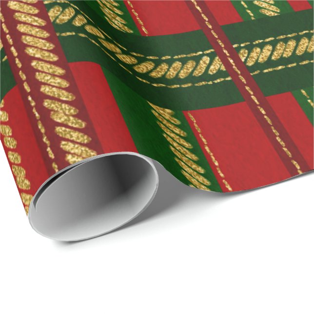 Papel De Regalo Día de fiesta del navidad - tela escocesa cosida (Esquina del rollo)