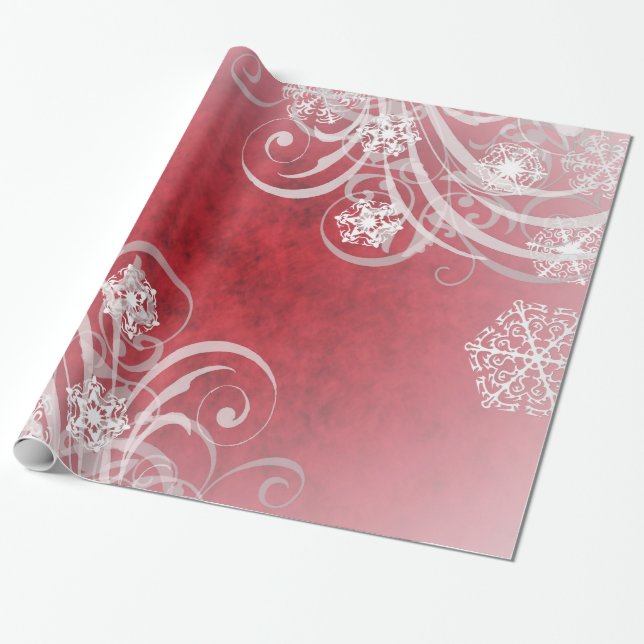 Papel De Regalo Día de fiesta del rojo de los copos de nieve del (Desenrollado)
