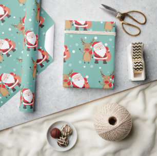 Papel De Regalo Día de fiesta Papá Noel del navidad y verde menta