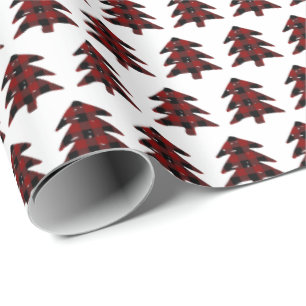 Papel De Regalo Día de fiesta rojo y negro rústico del árbol de