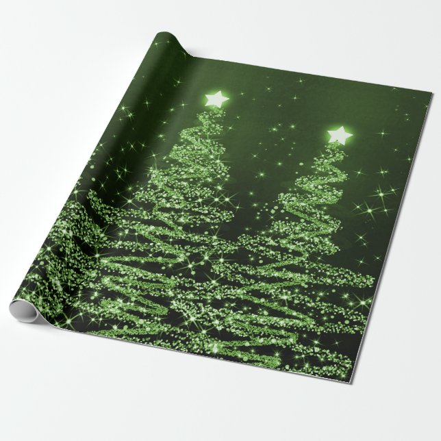 Papel De Regalo Día de fiesta verde de los árboles de navidad del (Desenrollado)
