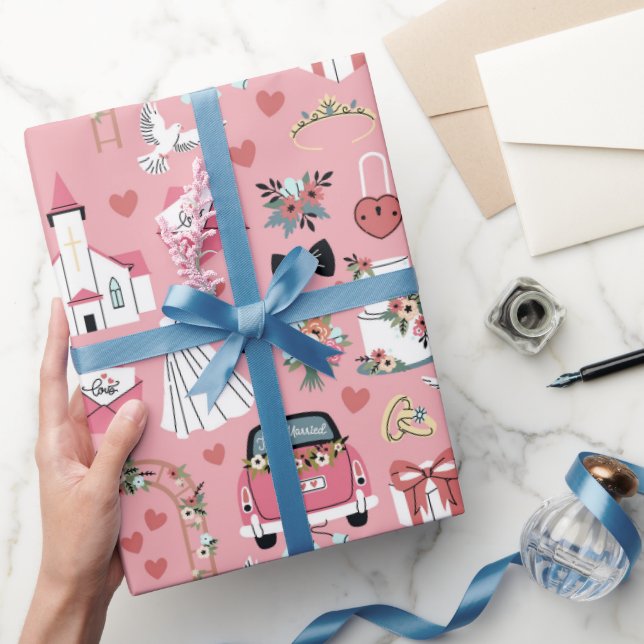 Papel De Regalo Día De La Boda En Rosa (Regalar)