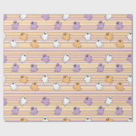 Papel De Regalo Día de las Brujas Fantasmas Naranja Purpura Raya
