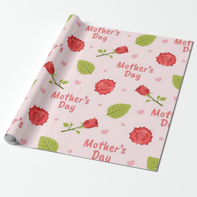 Papel De Regalo Día de las Madres con Rosas (Desenrollado)
