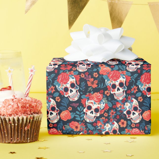 Papel De Regalo 💀 Día de Muertos, cráneos de azúcar (Fiesta de cumpleaños )
