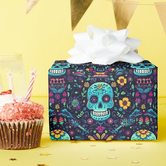 Papel De Regalo Día de Muertos Reverie: Especificación del cráneo  (Fiesta de cumpleaños )