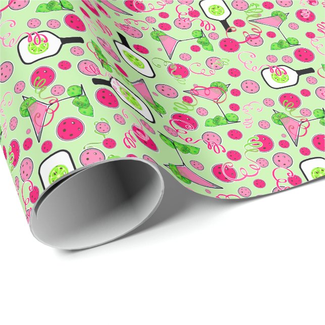 Papel De Regalo Día de pickleball Cosmo Dinking sobre verde pálido (Esquina del rollo)