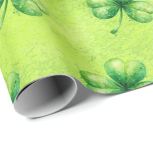 Papel De Regalo Día de San Patricio Aquarela Trébol en verde