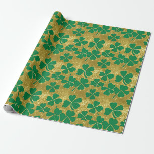 Papel De Regalo Día de San Patricio Chic Dorado Verde Trébol de Cu