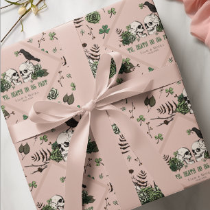 Papel De Regalo Día de San Patricio Gótico Flores Cráneos Boda Irl