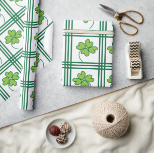 Papel De Regalo Día de San Patricio Patrón de trébol de cuatro hoj