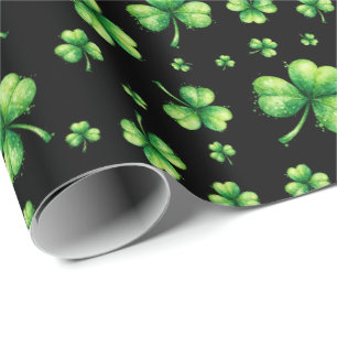 Papel De Regalo Día de San Patricio Shamrock de acuarela sobre neg