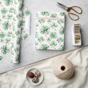 Papel De Regalo Día de San Patricio trébol de oro verde