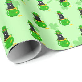Papel De Regalo Día de San Patricio Trébol Olla de Oro Gato Negro