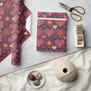 Papel De Regalo Día de San Valentín con patrón de corazón antiguo