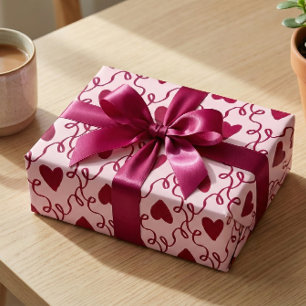 Papel De Regalo Día de San Valentín Corazón Borgoña y Remolino Coq