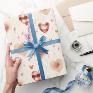 Papel De Regalo Día de San Valentín Corazones Rojos Crema