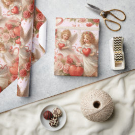 Papel De Regalo Día de San Valentín Corazones y Ángeles Festivos