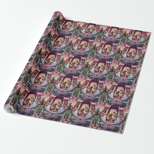 Papel De Regalo Día de San Valentín de Bulldog (Desenrollado)