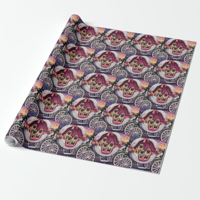 Papel De Regalo Día de San Valentín del perro pug (Desenrollado)