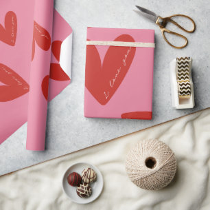 Papel De Regalo Día de San Valentín Escritura moderna de corazones
