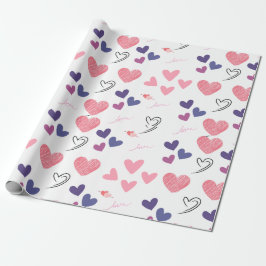 Papel De Regalo día de San Valentín lindo corazón rosa y morado