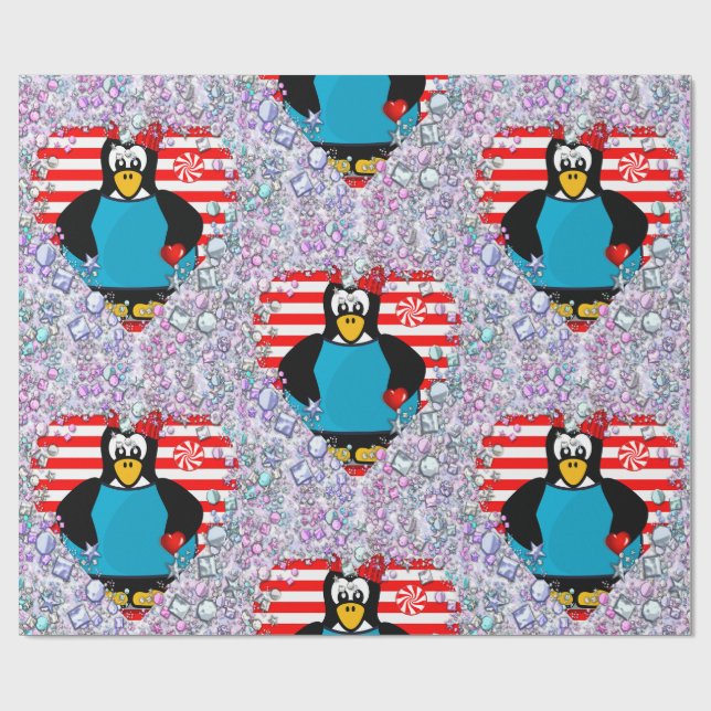 Papel de regalo Día de San Valentín Pingüino Coraz (Superficie plana)