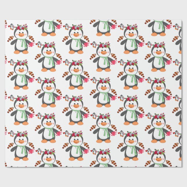 Papel de Regalo Día de San Valentín Pingüino Pez (Superficie plana)
