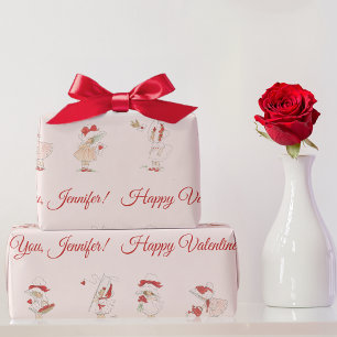 Papel De Regalo Día de San Valentín Rosa Vintage Corazones Rojos N