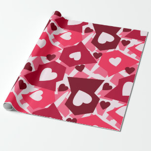 Papel De Regalo Día de San Valentín rosado y rojo de los corazones